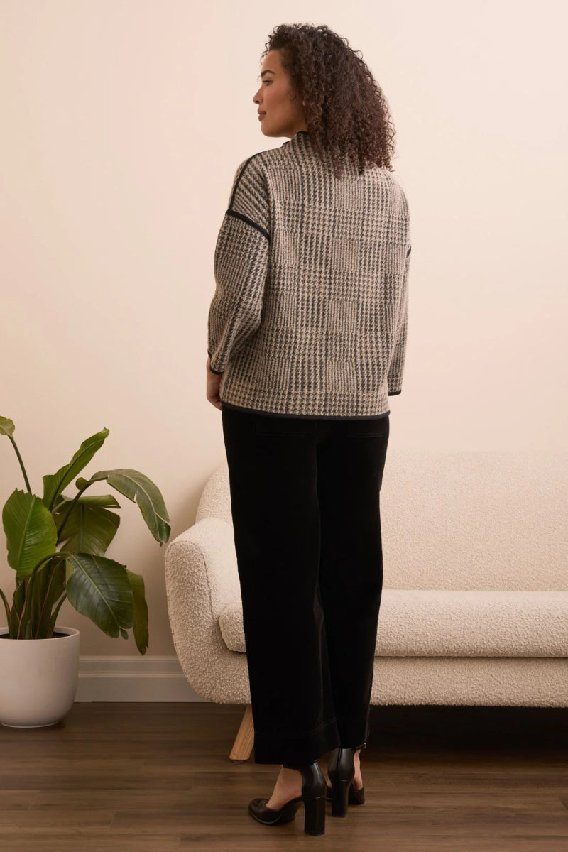 TR2296o Plaid 3/4 Sleeve Mock Neck - kc clothing