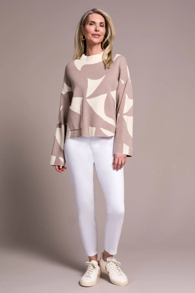 TR2315o Abstract Print Mock Neck Sweater - kc clothing