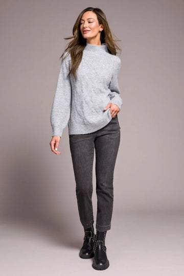 TR2322o Puff Sleeve Mock Neck - kc clothing