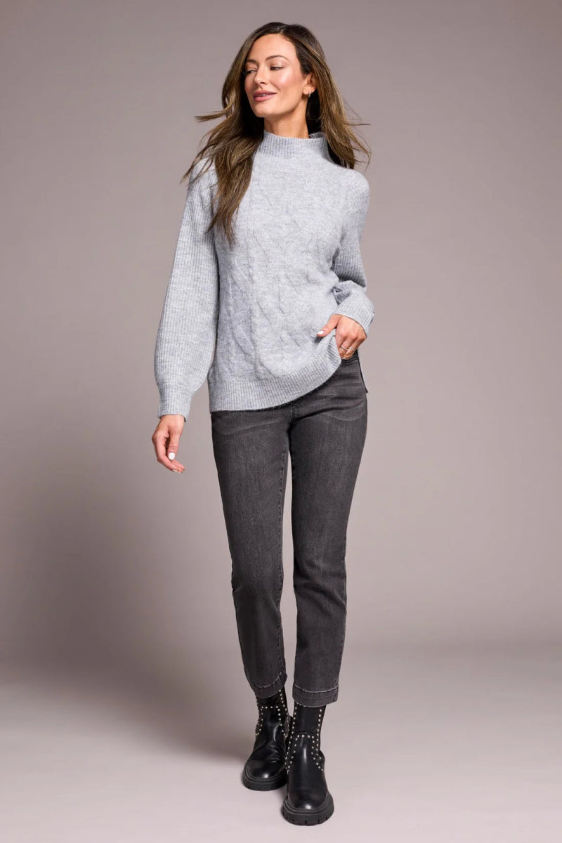 TR2322o Puff Sleeve Mock Neck - kc clothing