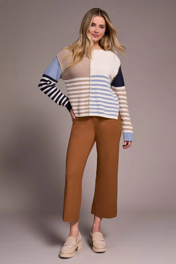 TR2338o Boat Neck Sweater W/Stitching - kc clothing