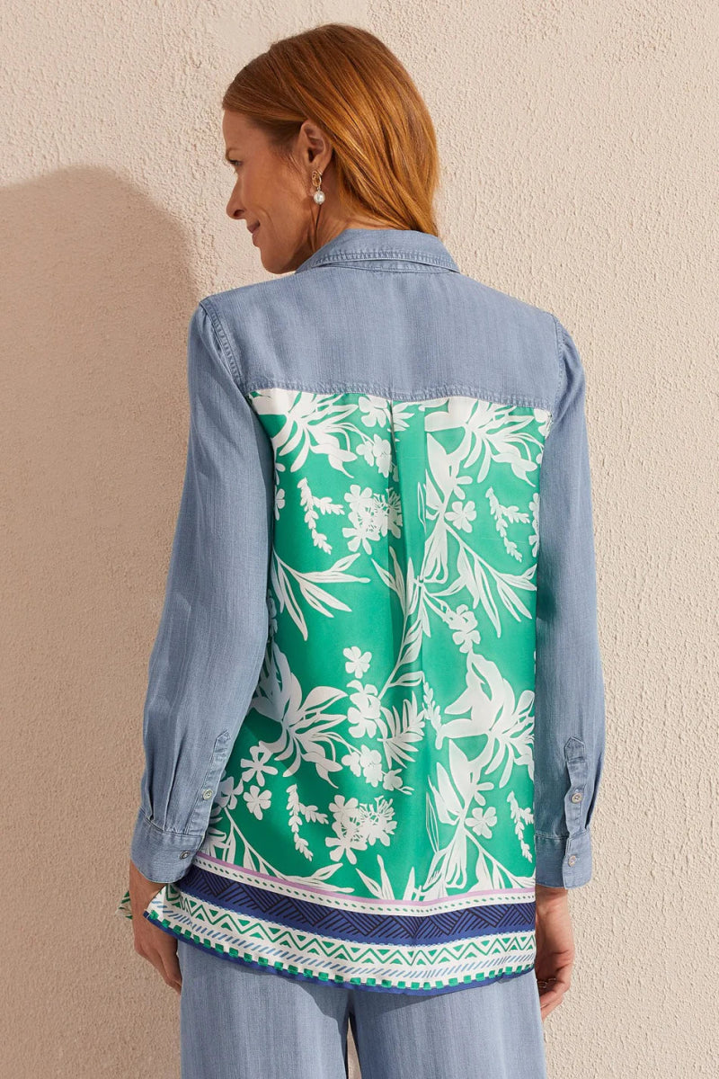 TR5459o Mixed Media Button Up Shirt - kc clothing