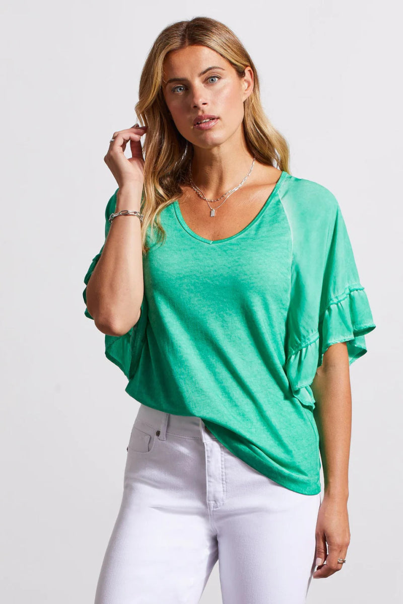 TR5479o V - Neck Raglan Combo Slv Top - kc clothing