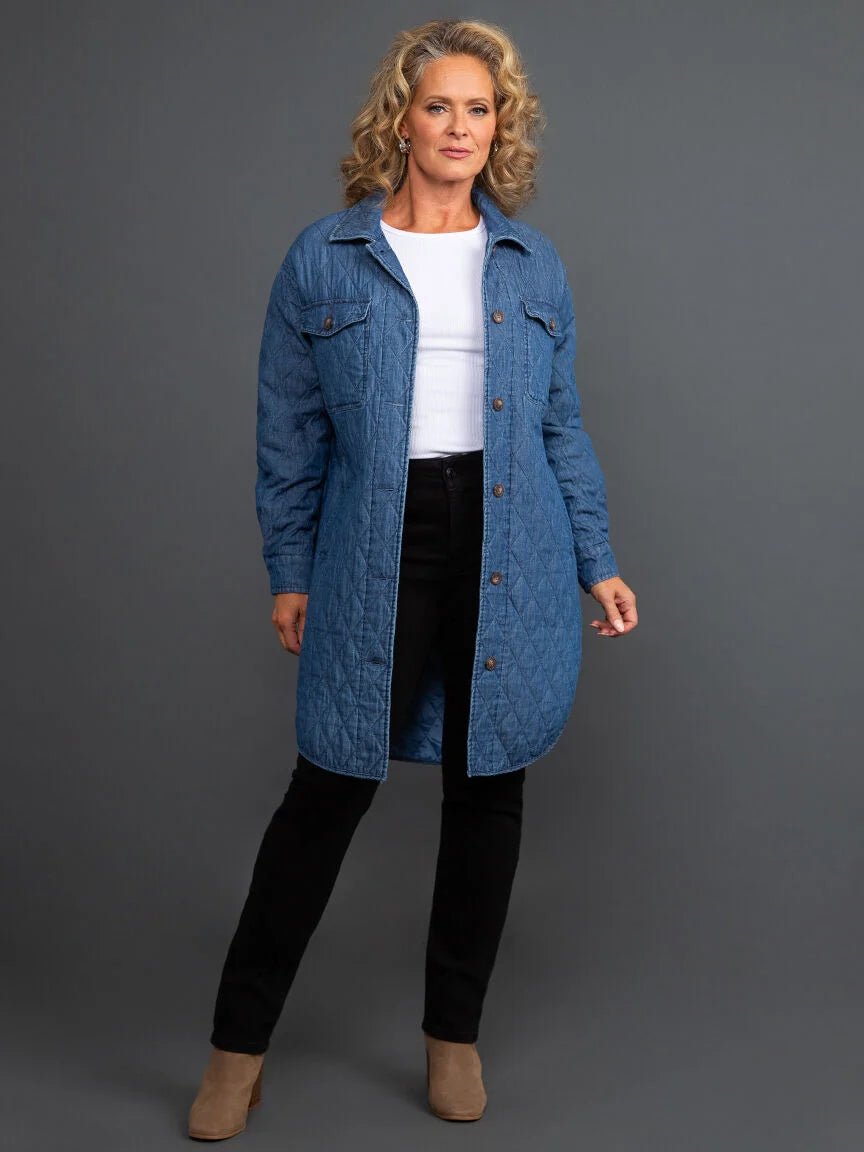 TR5578o Long Button Front Quilted Jacket - kc clothing