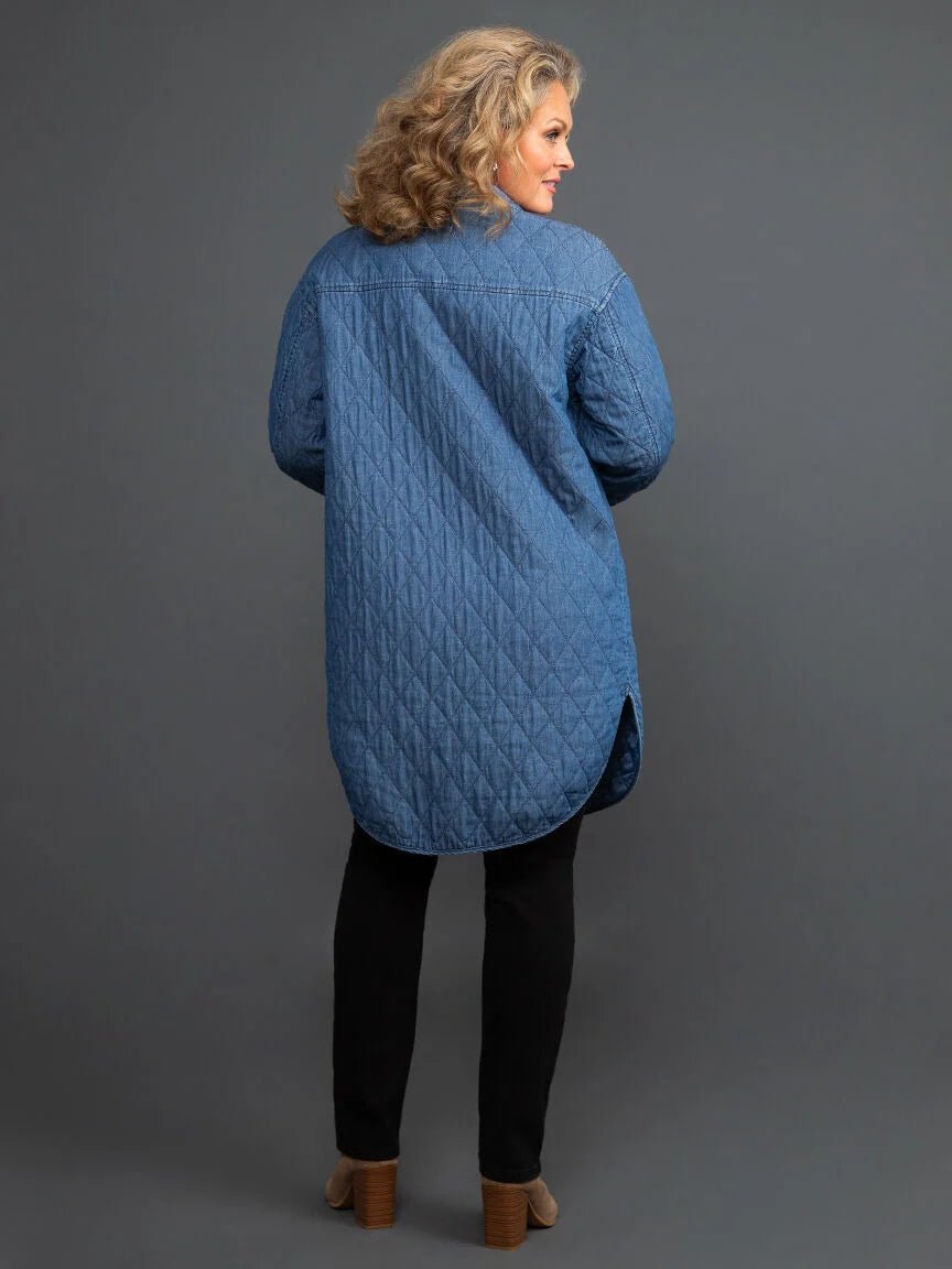 TR5578o Long Button Front Quilted Jacket - kc clothing