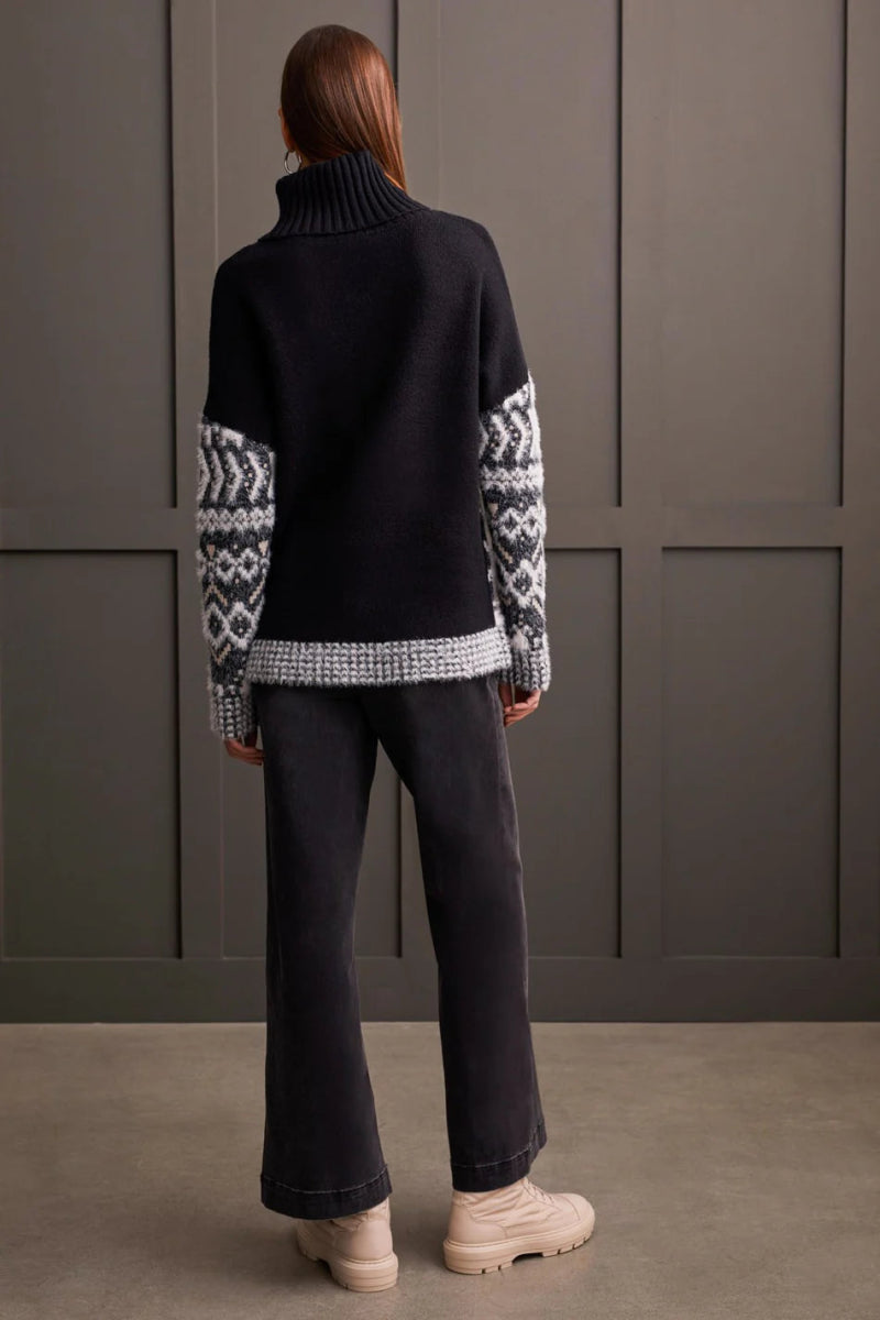 TR5645o Turtleneck Fuzzy Intarsia Sweater - kc clothing