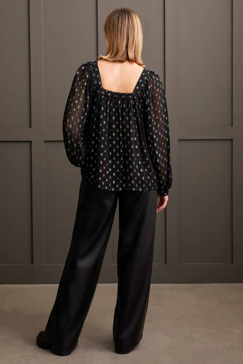 TR5684o Square Neck Shiny Blouse - kc clothing