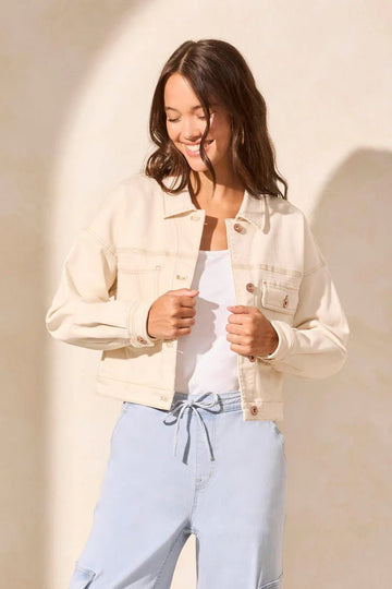 TR5847o Drop Shoulder Crop Denim Jacket - kc clothing