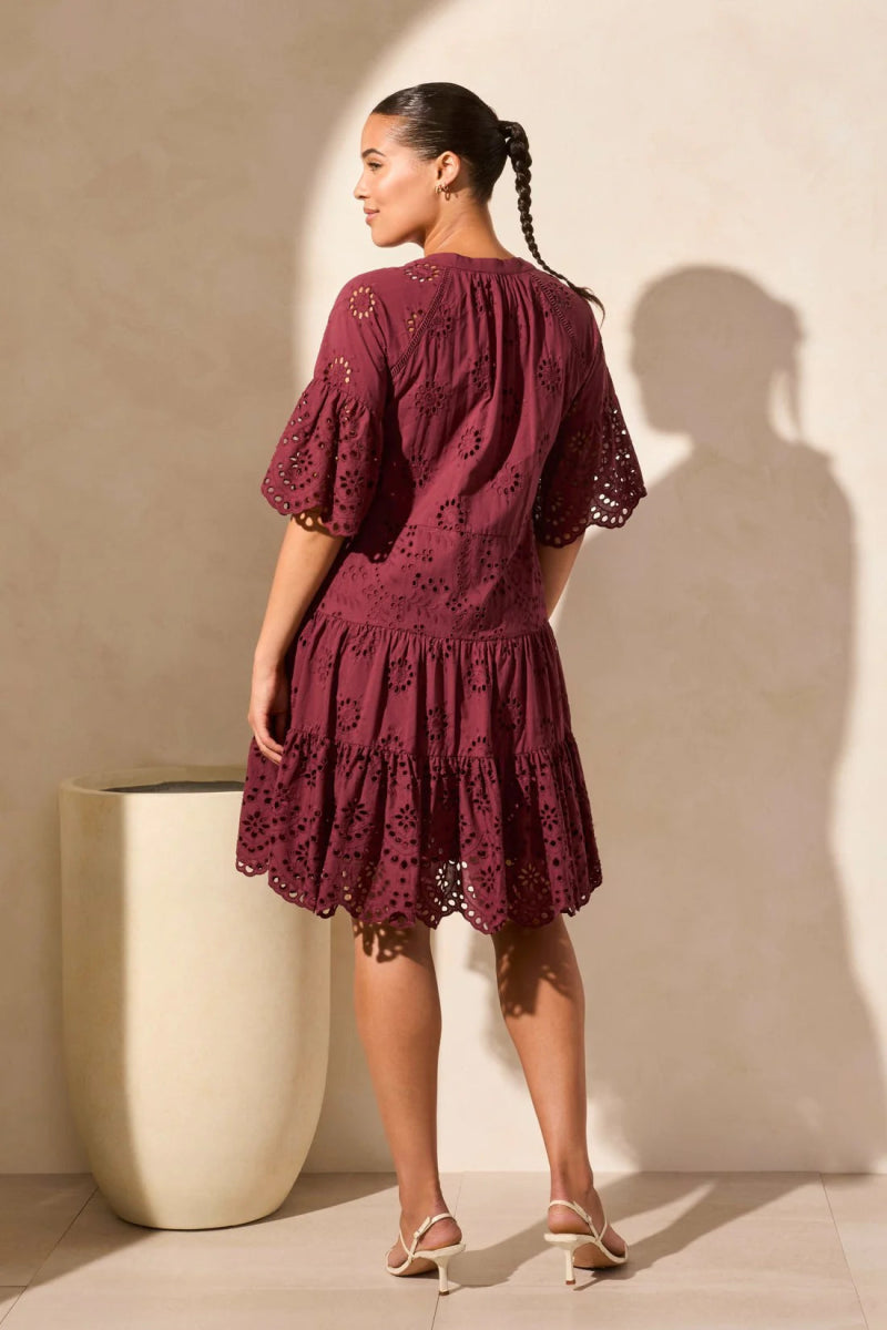 TR5852o Mixed Pattern Eyelet Dress - kc clothing