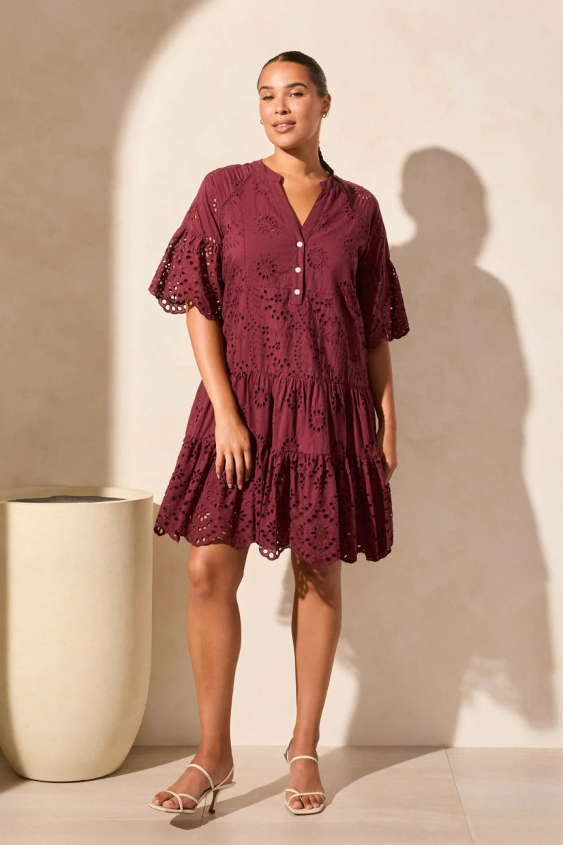 TR5852o Mixed Pattern Eyelet Dress - kc clothing