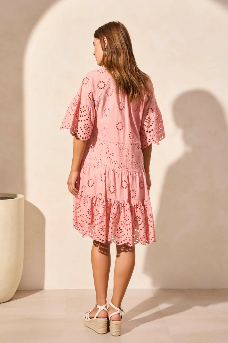 TR5852o Mixed Pattern Eyelet Dress - kc clothing