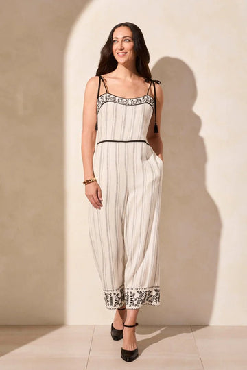 TR910o Embroidred Tassle Strap Jumpsuit - kc clothing