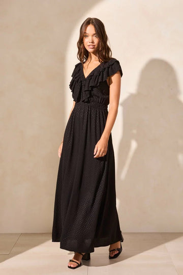 TR917o Maxi Dress W/Frill Accent - kc clothing