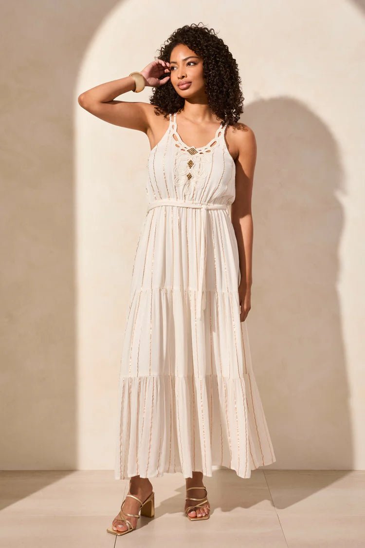 TR922o Lined Dress W/Fancy Crochet Applique - kc clothing