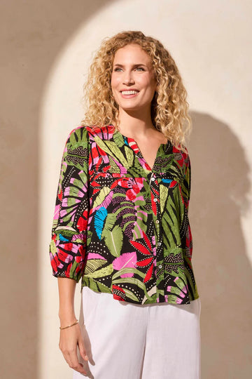 TR1771o 3/4 Sleeve Button Front Blouse