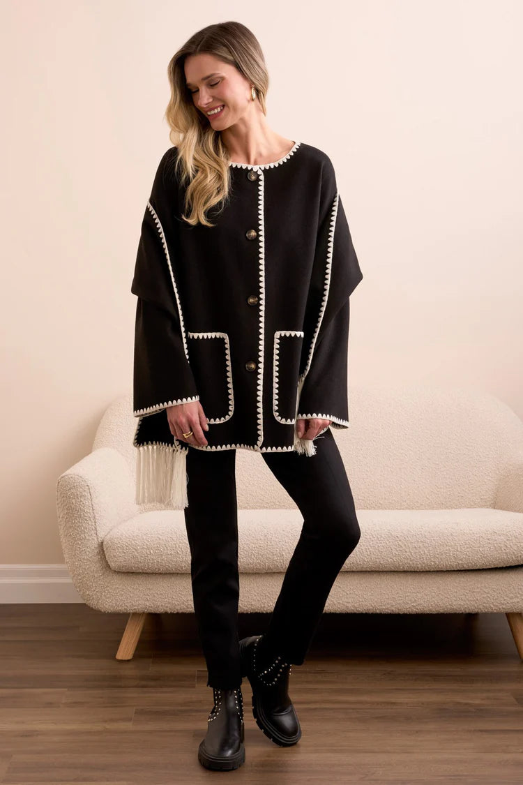 TR2287o Button Front Coat W/Detachable Scarf
