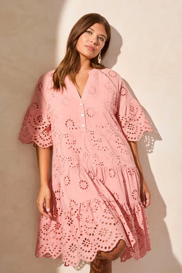 TR5852o Mixed Pattern Eyelet Dress