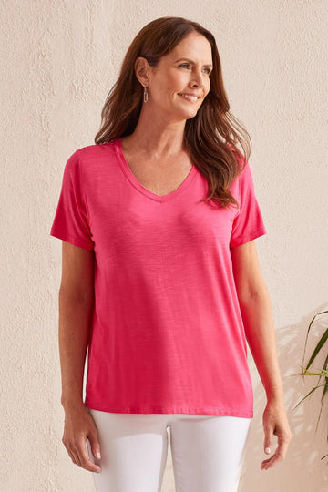 TR1730o S/S V-Neck Top W/ Special Stitching