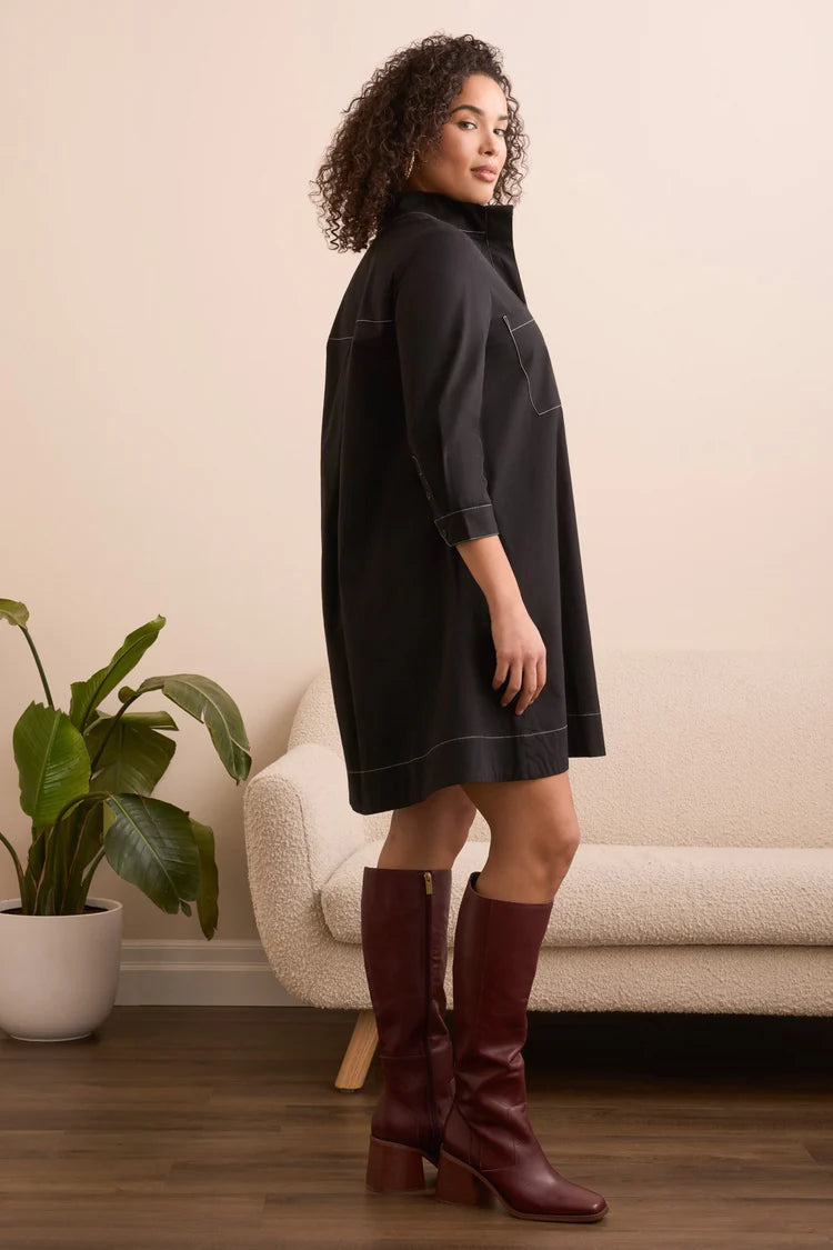 TR943o 3/4 Sleeve Button Front Shirt Dress