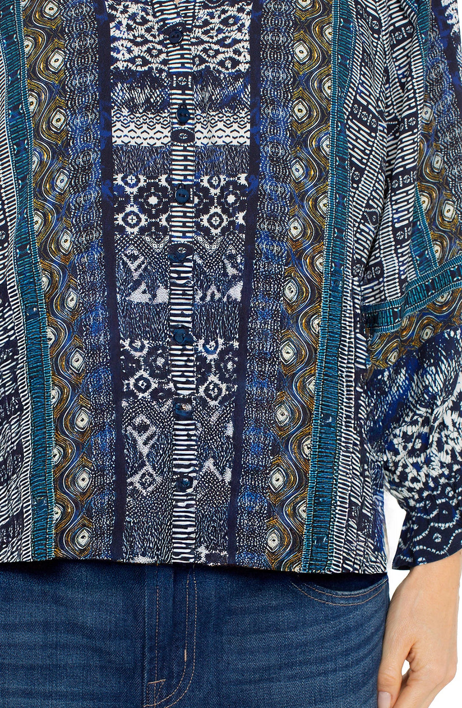 LP8J08 3/4 Sleeve Button Front Woven Blouse