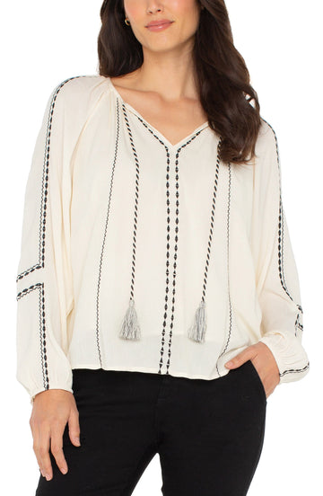 LP8J52 L/S Woven Raglan Sleeve Blouse W/Embrodirery