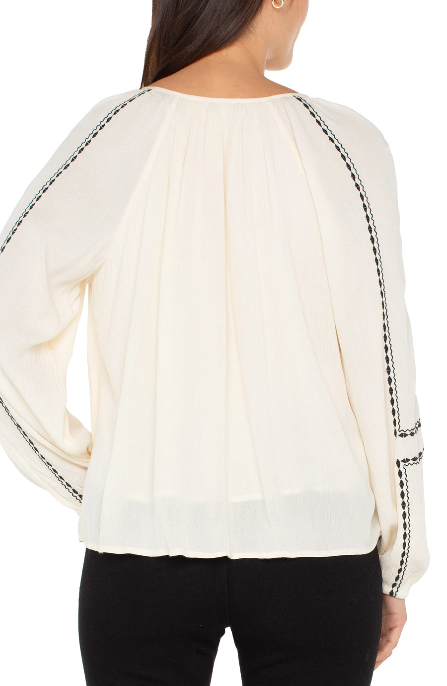 LP8J52 L/S Woven Raglan Sleeve Blouse W/Embrodirery