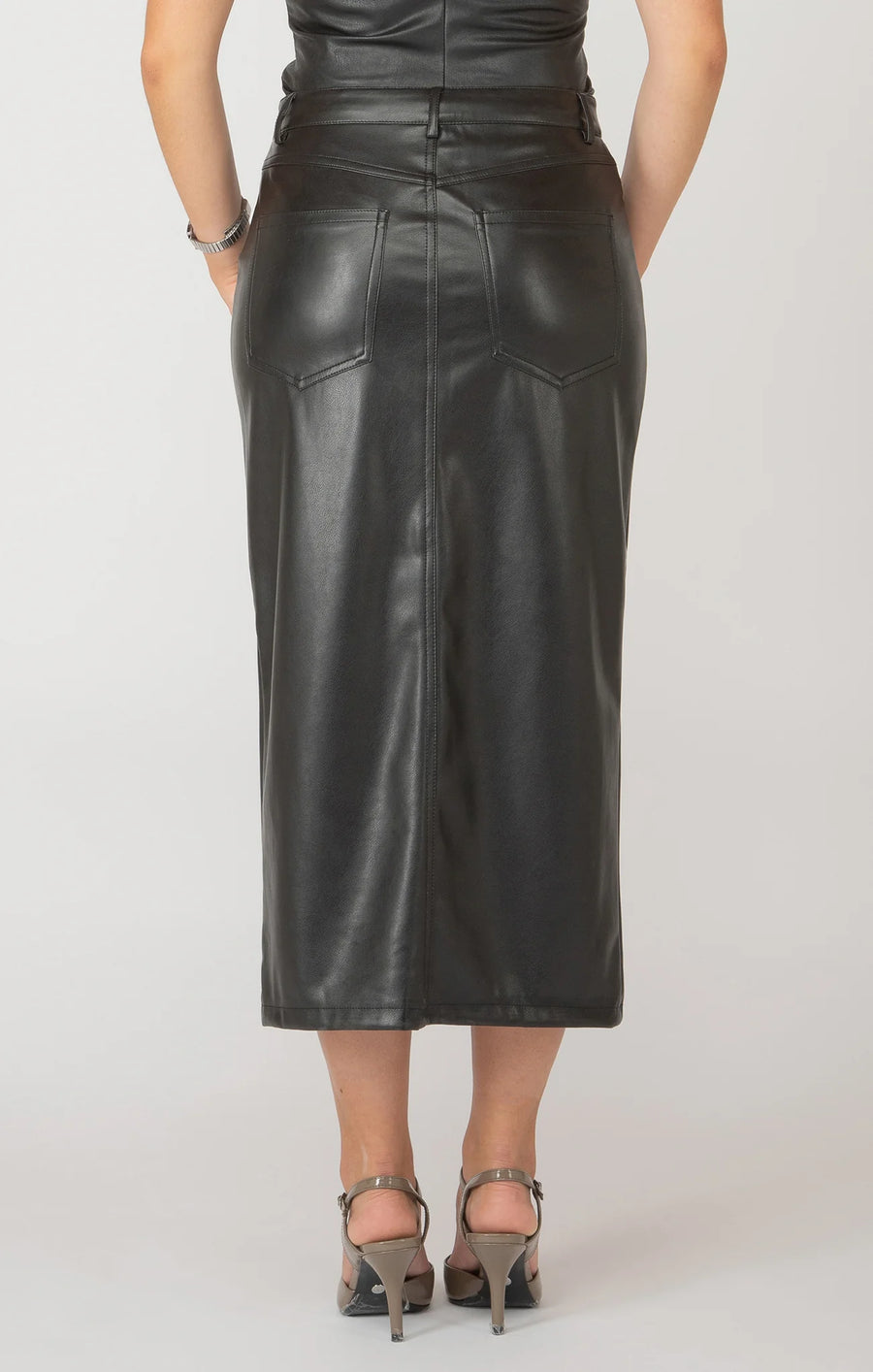 BT2422348 Faux Leather Midi Skirt