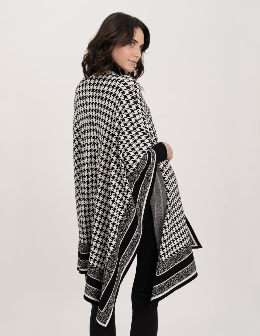 REN6795 Knit Houndstooth Sweater Cape