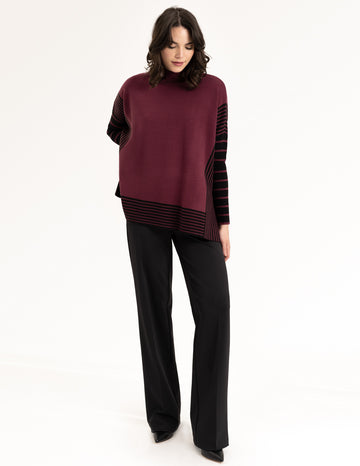 REN6798 Ladies Knit Sweater W/Stripe Detail